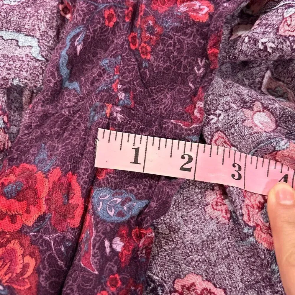 Hollister Floral Off Shoulder Romper Plum Burgundy Puff Sleeve Size L